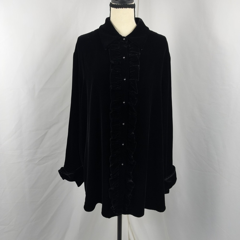 Lauren Ralph Lauren Velvet Ruffle Silk Blend Blouse Womens 2X Black